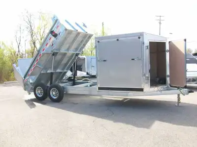 DOMPEUR NEUVE GALVANISER HYBRID AVEC CARGO AVANT 8' X 7' X 6'HT. DOMPEUR 82'' X12' 2 ESSIEUX 7000LBS...