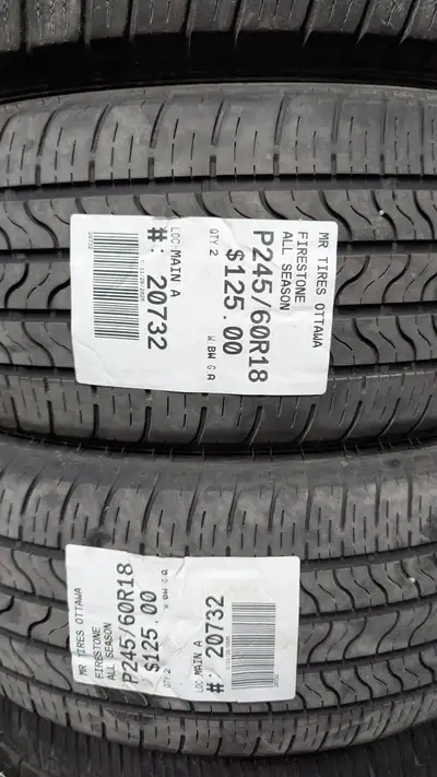 PAIR OF 2X FIRESTONE ALL SEASON TAG # 20732 Size: 245/60/18 245/60/18 Excellent condition Pressure t...