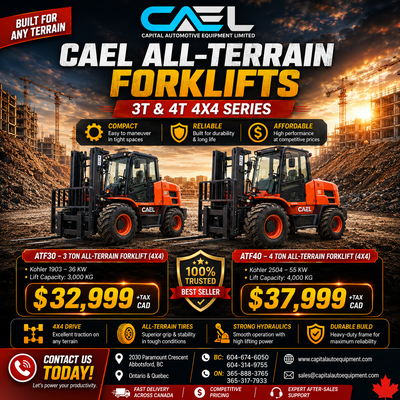 New CAEL All-Terrain Forklifts — 3T & 4T certified & Warranty 32,999 CAEL All-Terrain Forklifts prov...