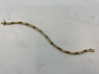 10K Yellow Gold & Rhodium Plated Diamond & Emerald Bracelet