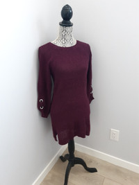Womens Burgundy Crochet Dress Sweater Size Small By Ricky's