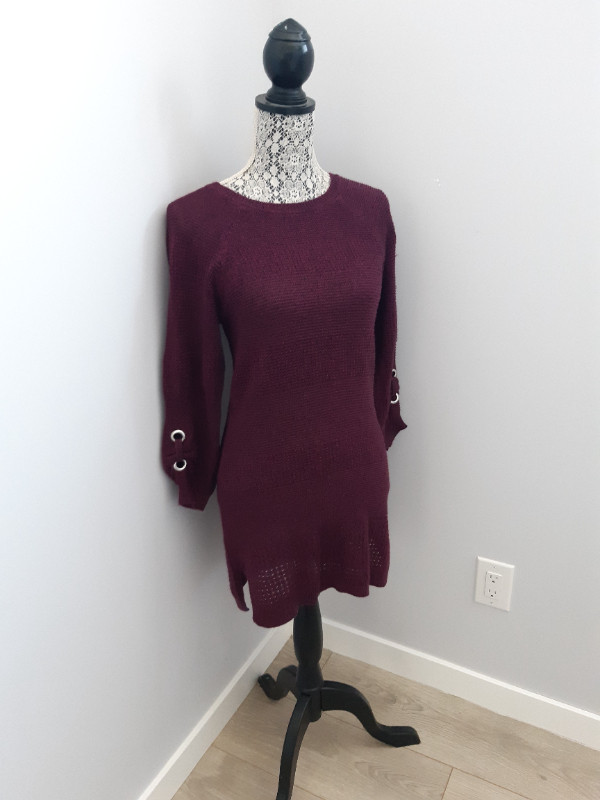 Womens Burgundy Crochet Dress Sweater Size Small By Ricky's in Women's - Dresses & Skirts in Winnipeg