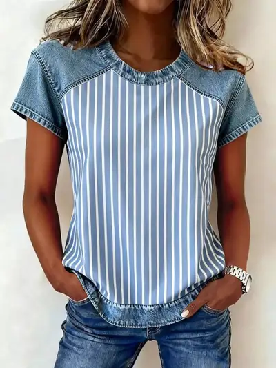 Women's Striped Denim T-Shirt, View more
