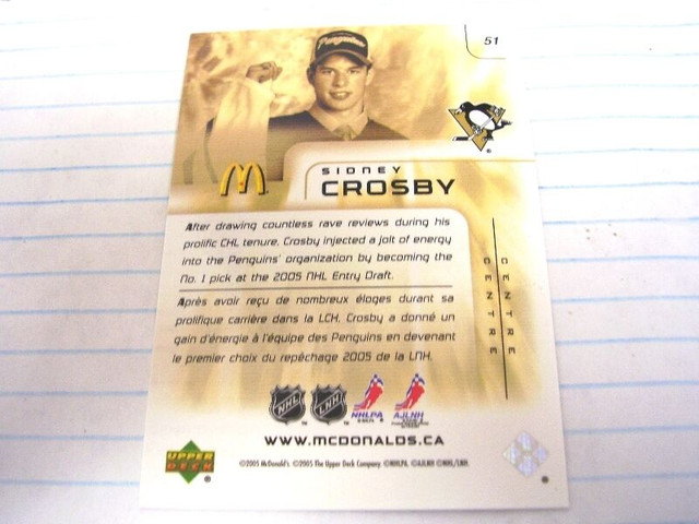 (  ROOKIE CARDS ) 2005-06 Sidney Crosby $50.00 ea dans Art et objets de collection  à Ville d’Edmonton - Image 2
