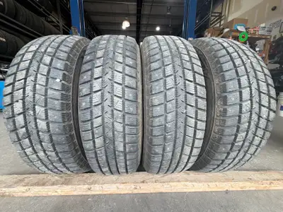 Four Used Studded Winter 225/65R17 102T Goodyear Winter Command tires M/S Snowflake rated Great Cond...