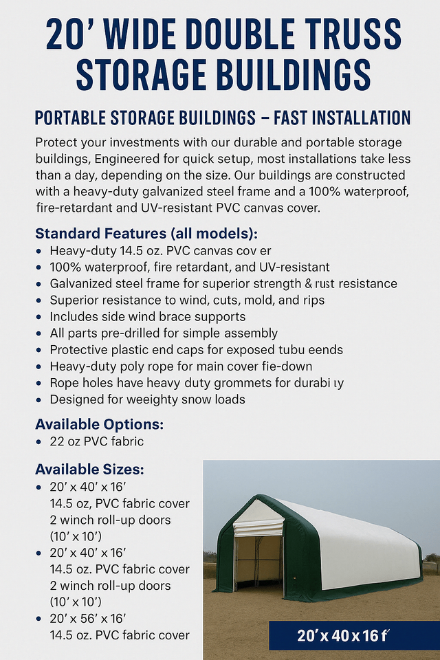 20' Wide Double Truss Fabric Shelter – Heavy-Duty Outdoor in Other Business & Industrial in Saskatoon - Image 4