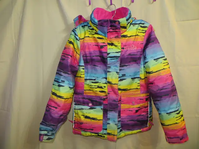 Girl's Multi Colored Hooded Winter Jacket Size 14Y in Kids & Youth in Winnipeg - Image 2