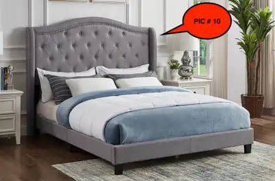 CORNWALL BED - GREY TUFTED LINEN STYLE PLATFORM BED $450, View more