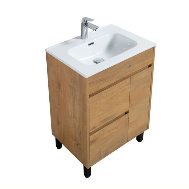 24" Wood Texture Freestanding Bathroom Vanity w/ Ceramic Top dans Armoires et revêtements de comptoir  à Ouest de l’Île - Image 2
