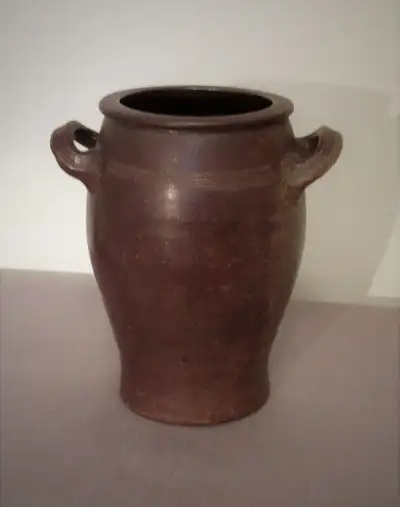 Rare Antique Belgian Farmhouse Brown Ceramic Pot w/Handles, View more