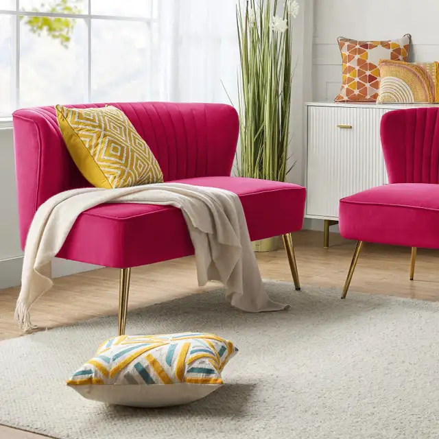NEW 47 IN VELVET ARMLESS LOVESEAT FOR TWO PEOPLE SOFA in Home Décor & Accents in Lethbridge - Image 8