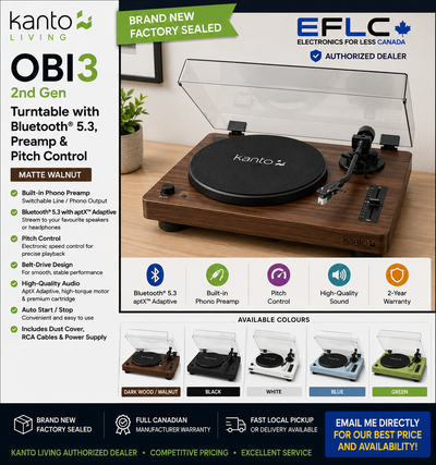 Kanto Living OBI3 2nd Gen Turntable with Bluetooth 5.3, Preamp &, View more