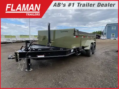 2026 Oasis 7'x14' Dump Trailer Color: Olive Green 14ft (L) x 7ft (W) 2x 7000lb Dexter EZ-lube Electr...