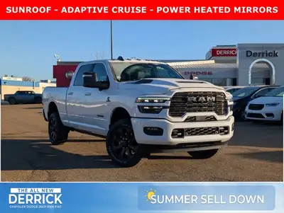 The 2026 Ram 2500 Laramie Crew Cab Night Edition in Bright White combines aggressive style, heavy-du...