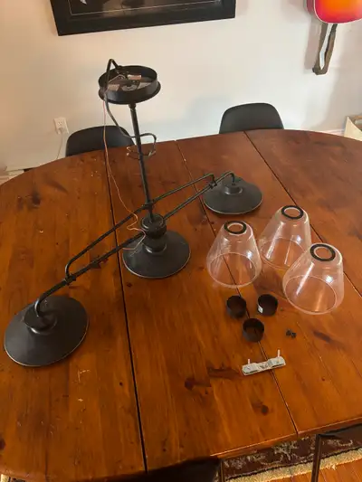 Barn style light, perfect for above table or kitchen island. Needs dusting, but works perfectly — re...
