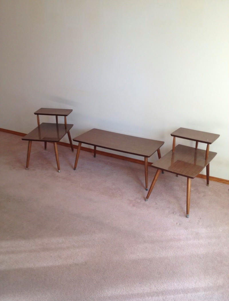 1960 Formica Coffee Table & Matching 2 Tier End Tables Arts