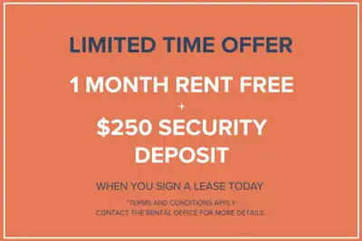 Move In Now Don't Pay Until December + $250 Security Deposit Move in this month and you may qualify...