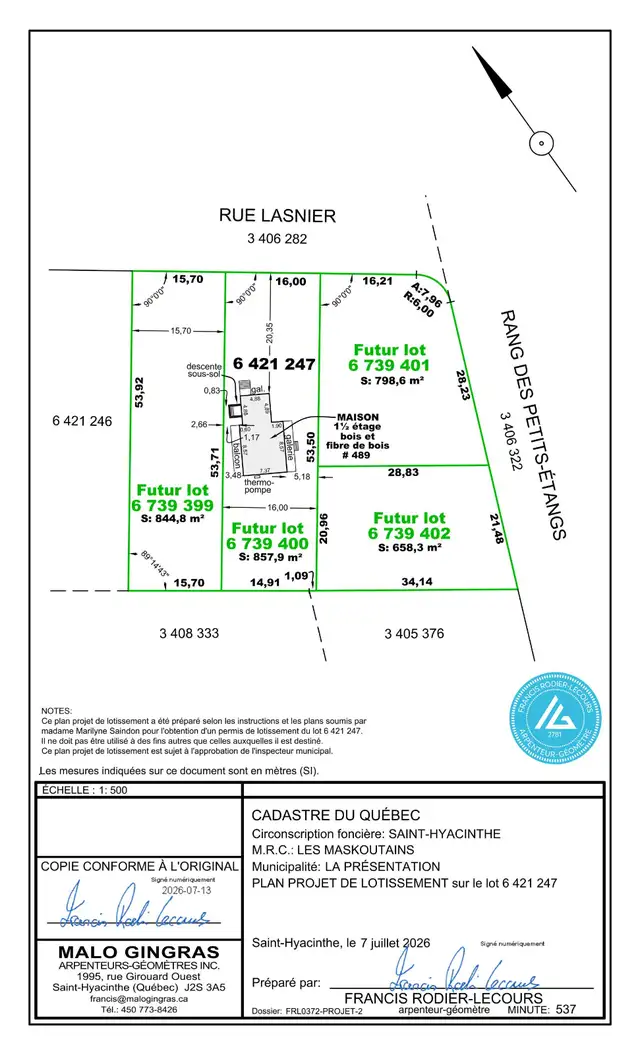 Land for Sale in St-Hyacinthe / La Présentation on Lasnier Street