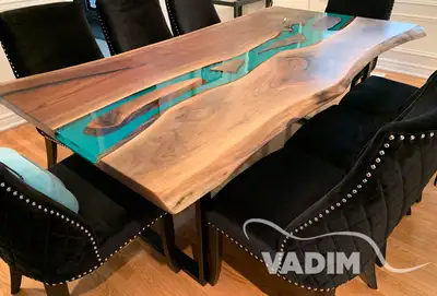 Tables with live edges and river, View more