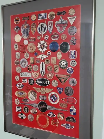 ANTIQUE CLASSIC CAR EMBLEM BADGE FRAMED POSTER GM FORD MOPAR, View more