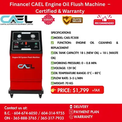 Finance! CAEL Engine Oil Flush Machine Certified & Warranty 1,799 CAEL Engine Oil Flush Machine Mode...