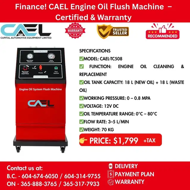 Finance! CAEL Engine Oil Flush Machine  – Certified in Other Parts & Accessories in Yellowknife - Image 2