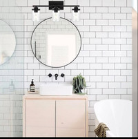 QueeuQ Farmhouse Bathroom Vanity Light Fixtures Black with Clear