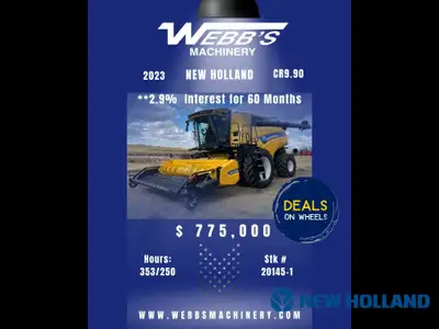 2023 NEW HOLLAND CR9.90 COMBINE 266/207 Hrs, 790CP, CPO APPROVED, 580 Duals, 750 Rear Tires, Twin Pi...