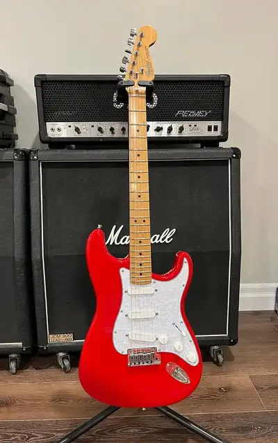 1990 Torino Red USA Fender Standard Stratocaster. Serial number is E932444 Corona CA plant. Upgraded...
