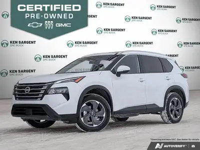 Introducing the 2024 Nissan Rogue AWD SV Moonroof, a stunning white SUV that combines style with per...