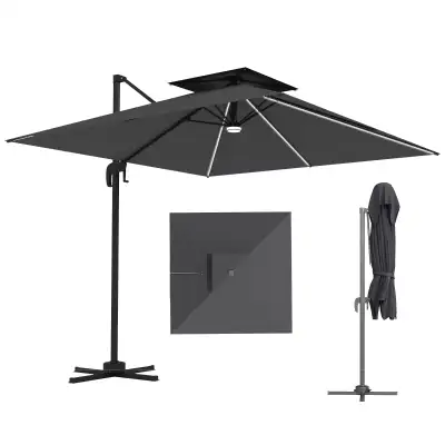 8' Cantilever Patio Umbrella with LED Lights, 360Â°Rotation, Til, View more