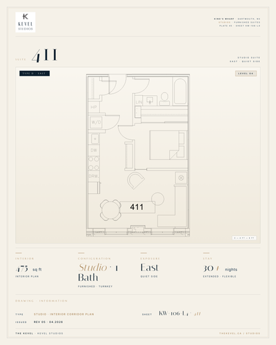 1 Bedroom Suite · 475 sq ft Kevel Studios — Suite 411 Furnished, turnkey residence at 16 Kings Wharf...