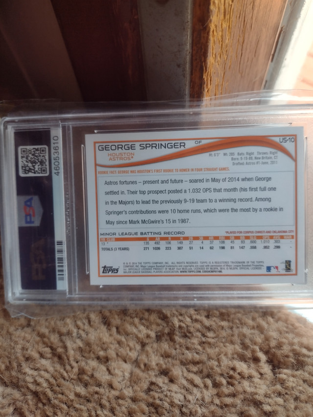 2014 Topps update PSA 8 George Springer rookie card in Arts & Collectibles in Barrie - Image 2