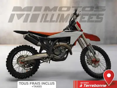 KTM 350 SX-F 2024 Orange 40 km au compteur. Motos Illimitées Terrebonne. Prix de vente inclus les fr...