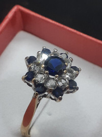 Victorian 10k Gold Ring Blue Sapphires and White Sapphires 100 y