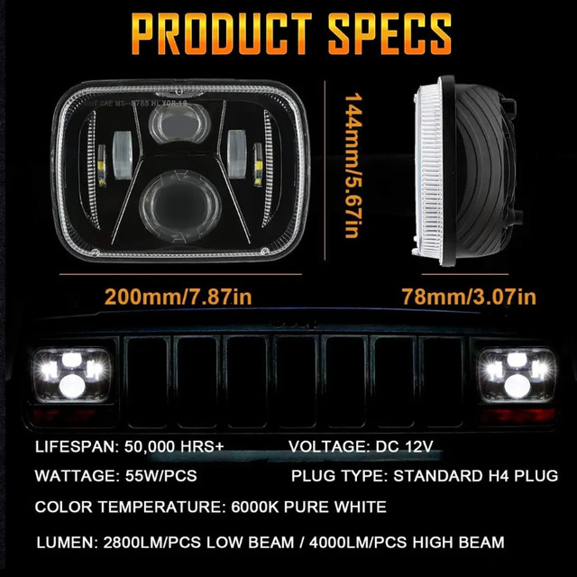 Auxbeam 5x7 7x6 Inch Led Headlights with High Low Beam H6054 605 in Other in Gatineau - Image 4