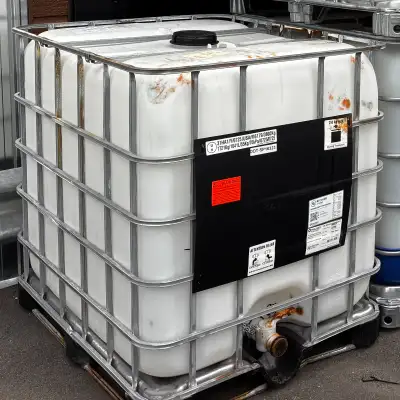 Réservoirs de stockage en plastique d'occasion Schütz Empty IBC Tote Pas pour l'eau potable. Capacit...