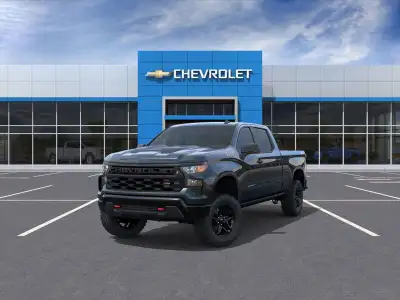 With daring good looks, our 2026 Chevrolet Silverado 1500 Custom Trail Boss 4X4 in Cypress Gray deli...
