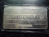 Rare 10oz 999 Silver Bar Bullion Equity National Refiners Canada