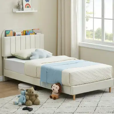 *BNIB!* Garvee Twin Bed Frame with Bookcase Headboard... LOT# 67, View more