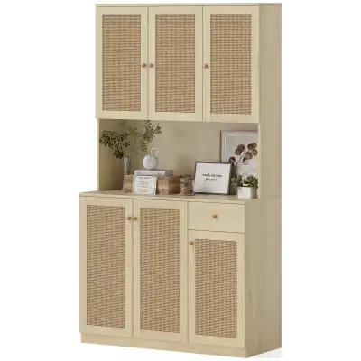 Kitchen Hutch with Microwave Countertop, 71" Boho Kitchen Pantry, View more