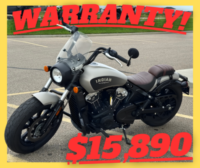 PAYMENTS AS LOW AS $112 BY-WEEKLY. OWNER SELLING 2024 INDIAN SCOUT BOBBER ABS SILVER QUARTZ SMOKE. 1...