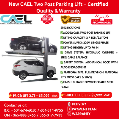 New CAEL Two Post Parking Lift –  Certified &Warranty, View more