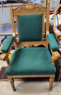 20th Century Antique Chair with Green Fabric