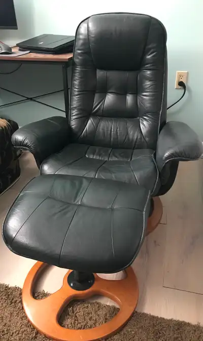 Green Leather Recliner Swivel Chair w/ Leg Stool, View more