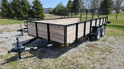 Width: 7' Length: 16' Height: 25in. High Sides GVWR: 3175KG/7000LBS Axle Type: Tandem Frame: Steel T...