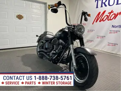 Very cool Canadian Harley Fat Boy Lo at True North Motor Sports has just 25,643 km. Blacked Out Deni...