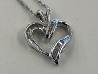 10K White Gold Diamond Heart Pendant & Chain