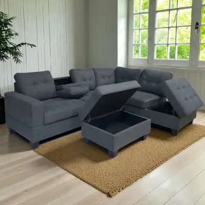 A cozy sofa set paired with a multi-use ottoman, perfect for relaxing or adding extra seating. Its s...
