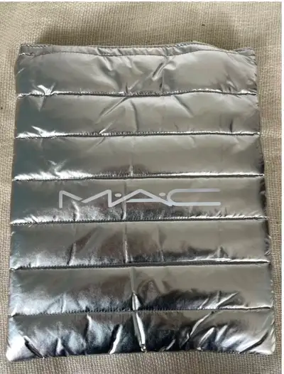 * Rare* Authentic M A C Cosmetics Reusable Silver Puffy Tote Bag, View more